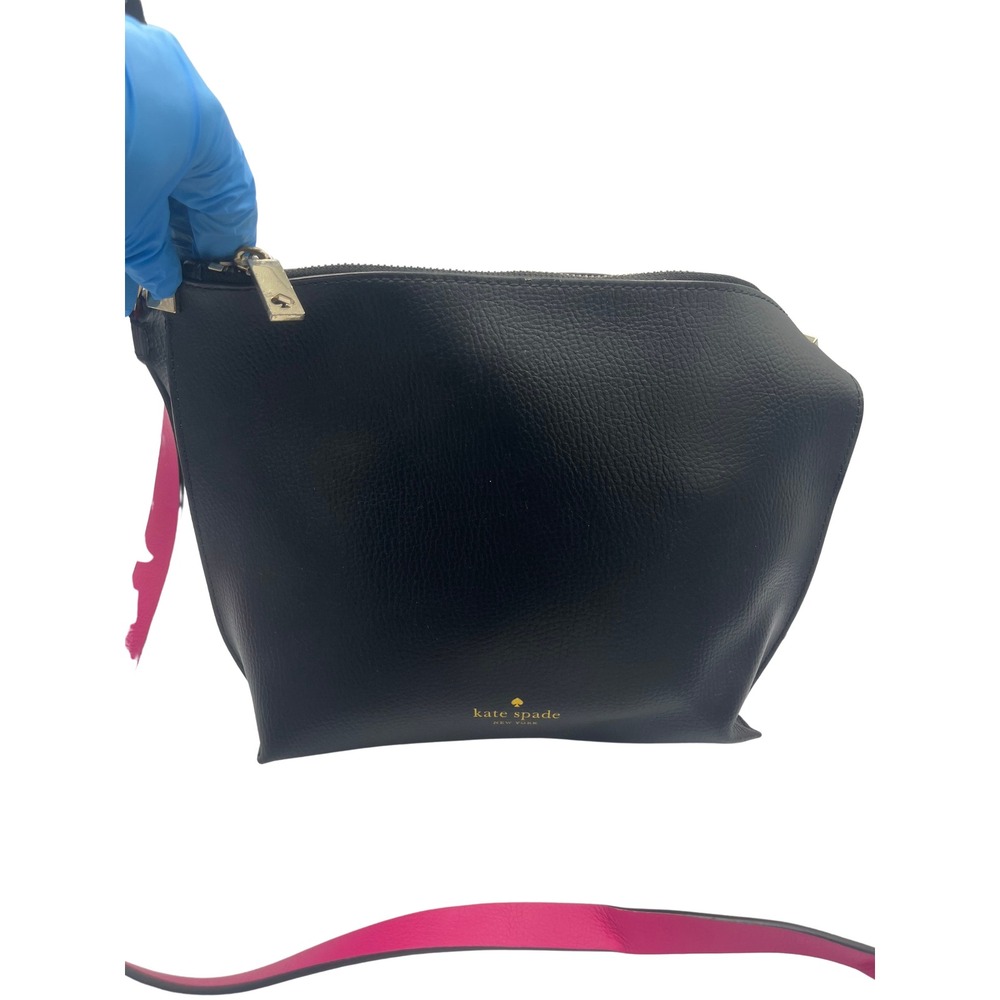 Kate Spade Black Pebbled Leather Crossbody Bag Pink Trim Tasse E542G9